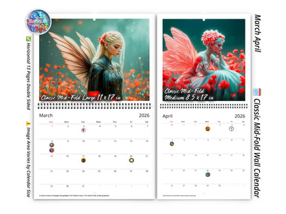 2026 Fairy Dream Wall Calendar by Kaleidoscope Artisan – Enchanting Fantasy Fairies with Holidays