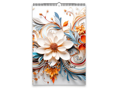 Calendario de pared Floral Grace 2026 de Kaleidoscope Artisan: Floración elegante con festividades