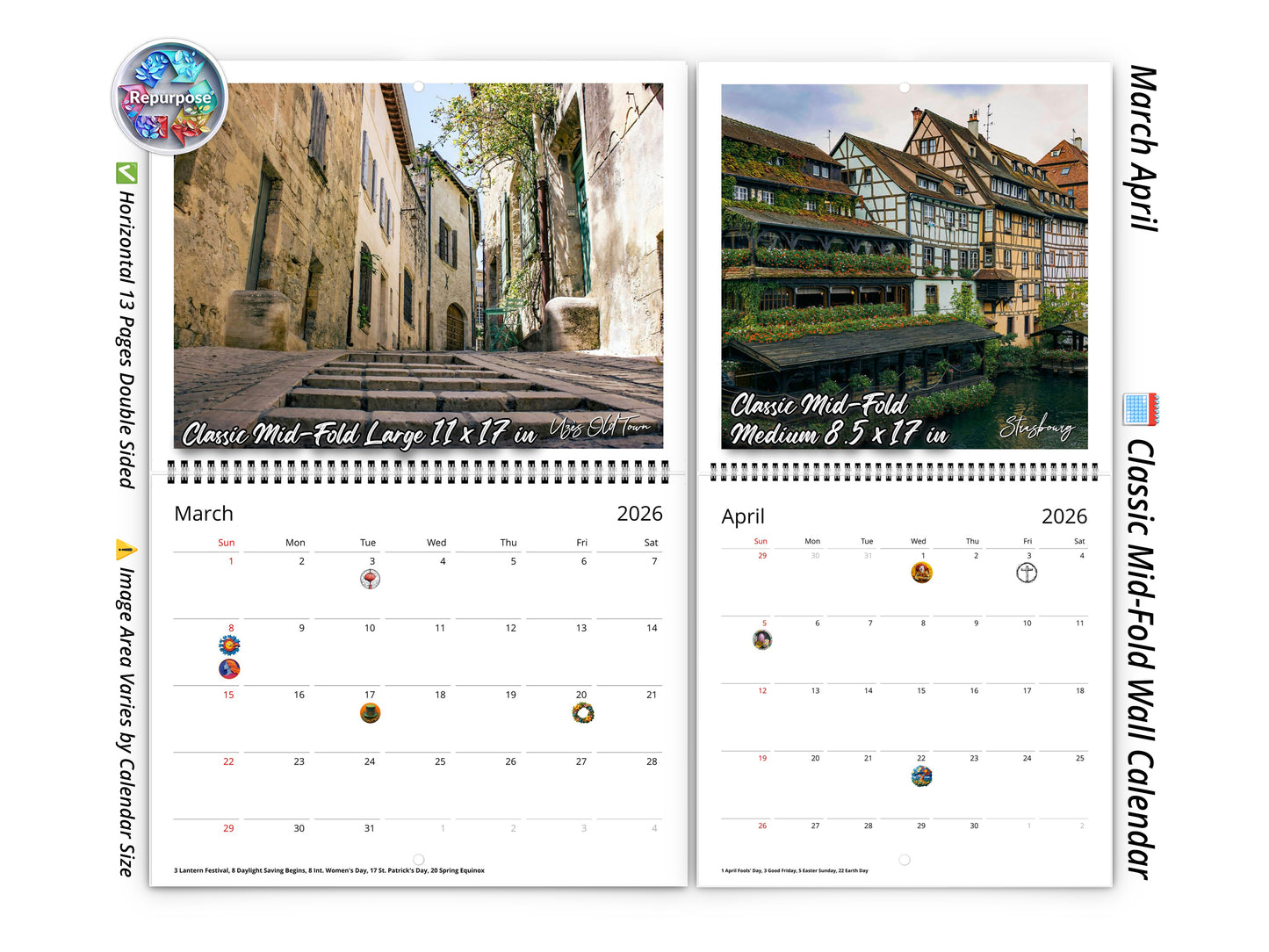 2026 France Vistas Photography Wall Calendar by Kaleidoscope Artisan – Captivating French Landscapes with Holidays