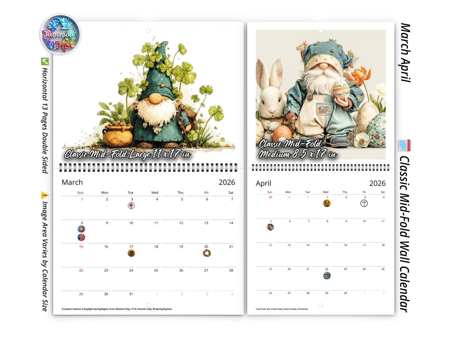 2026 Gnome Holidays Wall Calendar by Kaleidoscope Artisan – Joy & Magic with Holidays