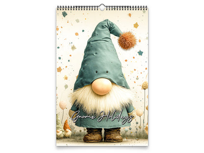 Wall calendar with a gnome design on a light background