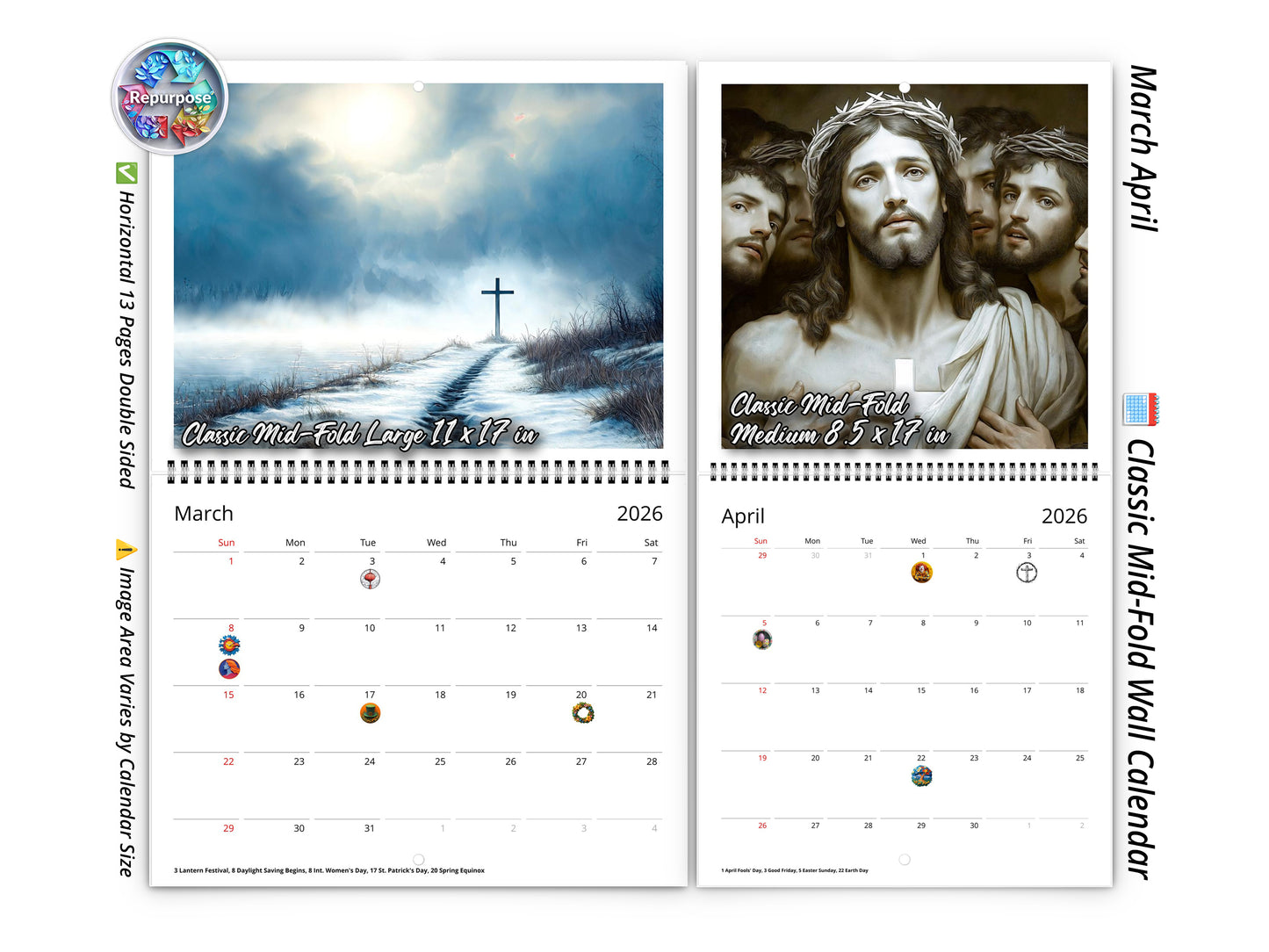 2026 Light of Jesus Wall Calendar by Kaleidoscope Artisan – Inspirational Christian Art with Holidays