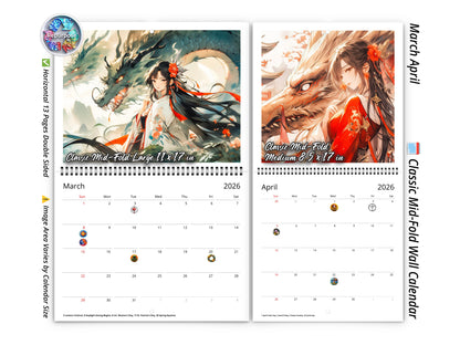 2026 Mystic Skies Wall Calendar by Kaleidoscope Artisan – Majestic Dragons in Chinese Art with Holidays