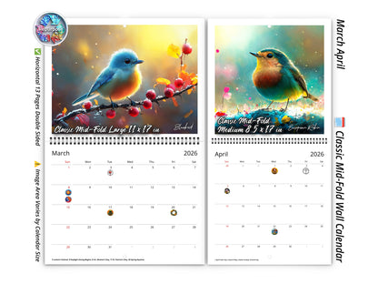 2026 Radiant Birds Kaleidoscope Wall Calendar by Kaleidoscope Artisan – Avian Beauty with Holidays