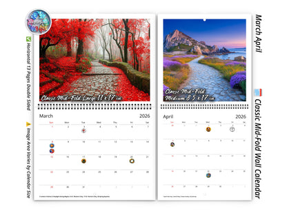 2026 Solitude Wall Calendar by Kaleidoscope Artisan – Peaceful Paths with Holidays