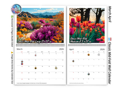 2026 Spring Flowers Wall Calendar by Kaleidoscope Artisan – Artistic Floral Landscapes with Holidays