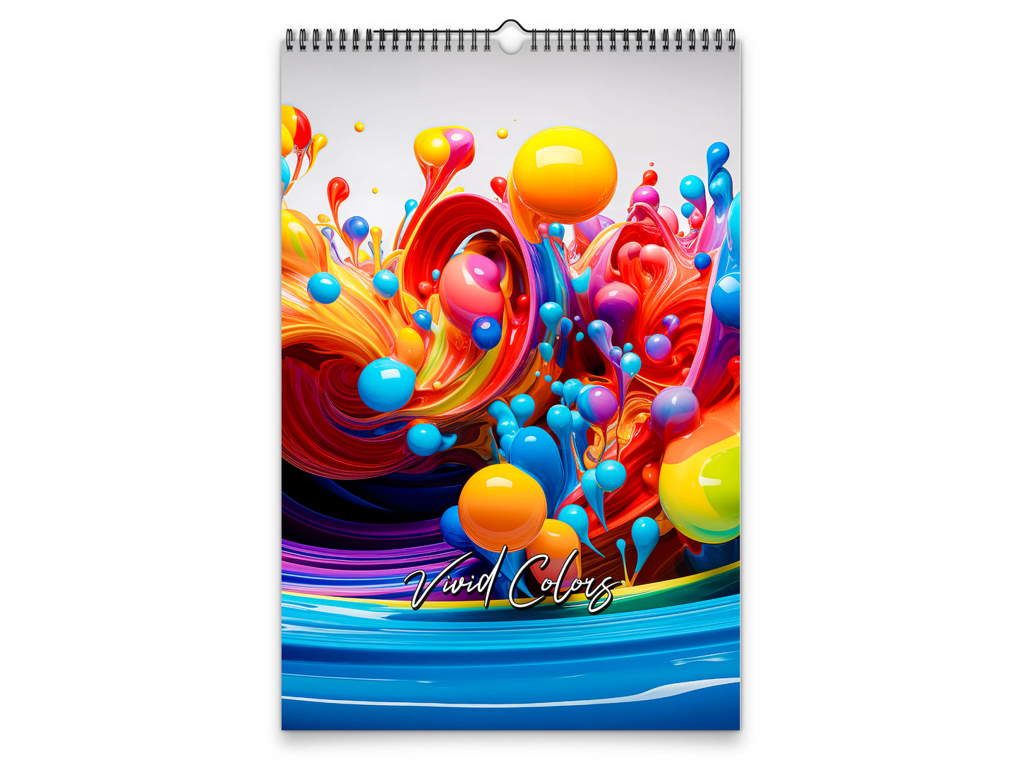 Calendario de pared de 2027 con colores vivos de Kaleidoscope Artisan – Arte en movimiento con festivos