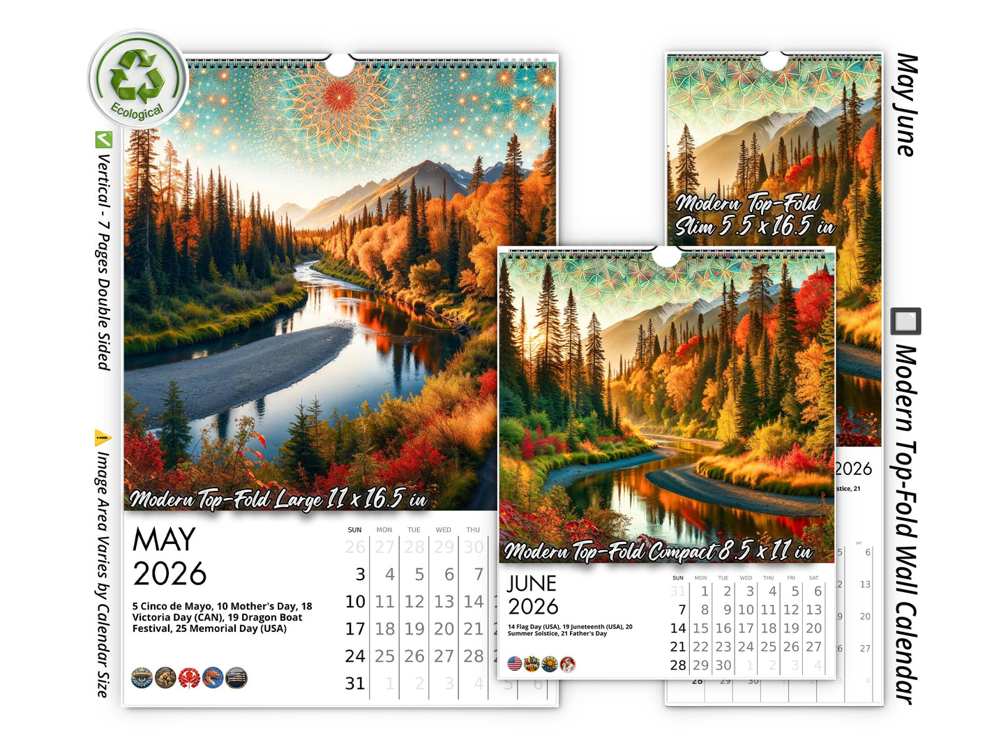 2026 Alaska's Autumn Wall Calendar by Kaleidoscope Artisan – Nature’s Tranquility with Holidays