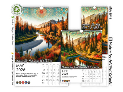 2026 Alaska's Autumn Wall Calendar by Kaleidoscope Artisan – Nature’s Tranquility with Holidays