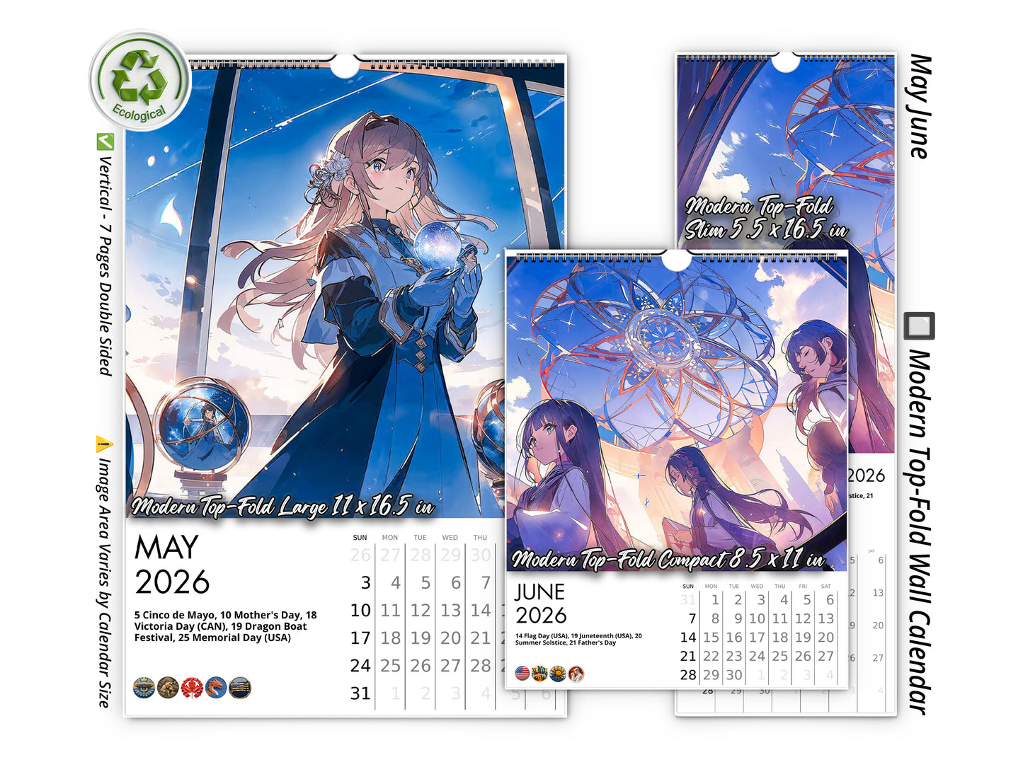 2026 Anime Illuminated Tales Wall Calendar by Kaleidoscope Artisan – Enchanting Anime Art with Holidays