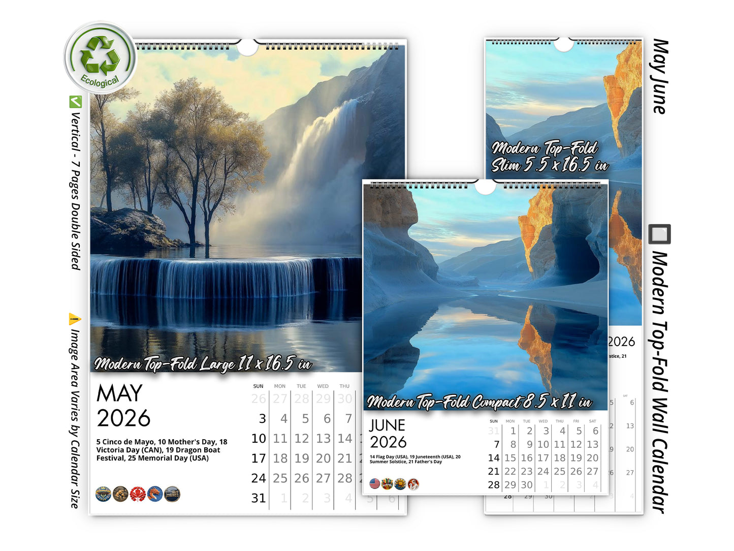 2026 Blue Vista Wall Calendar by Kaleidoscope Artisan – Captivating Horizons with Holidays