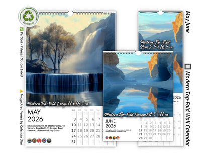 2026 Blue Vista Wall Calendar by Kaleidoscope Artisan – Captivating Horizons with Holidays