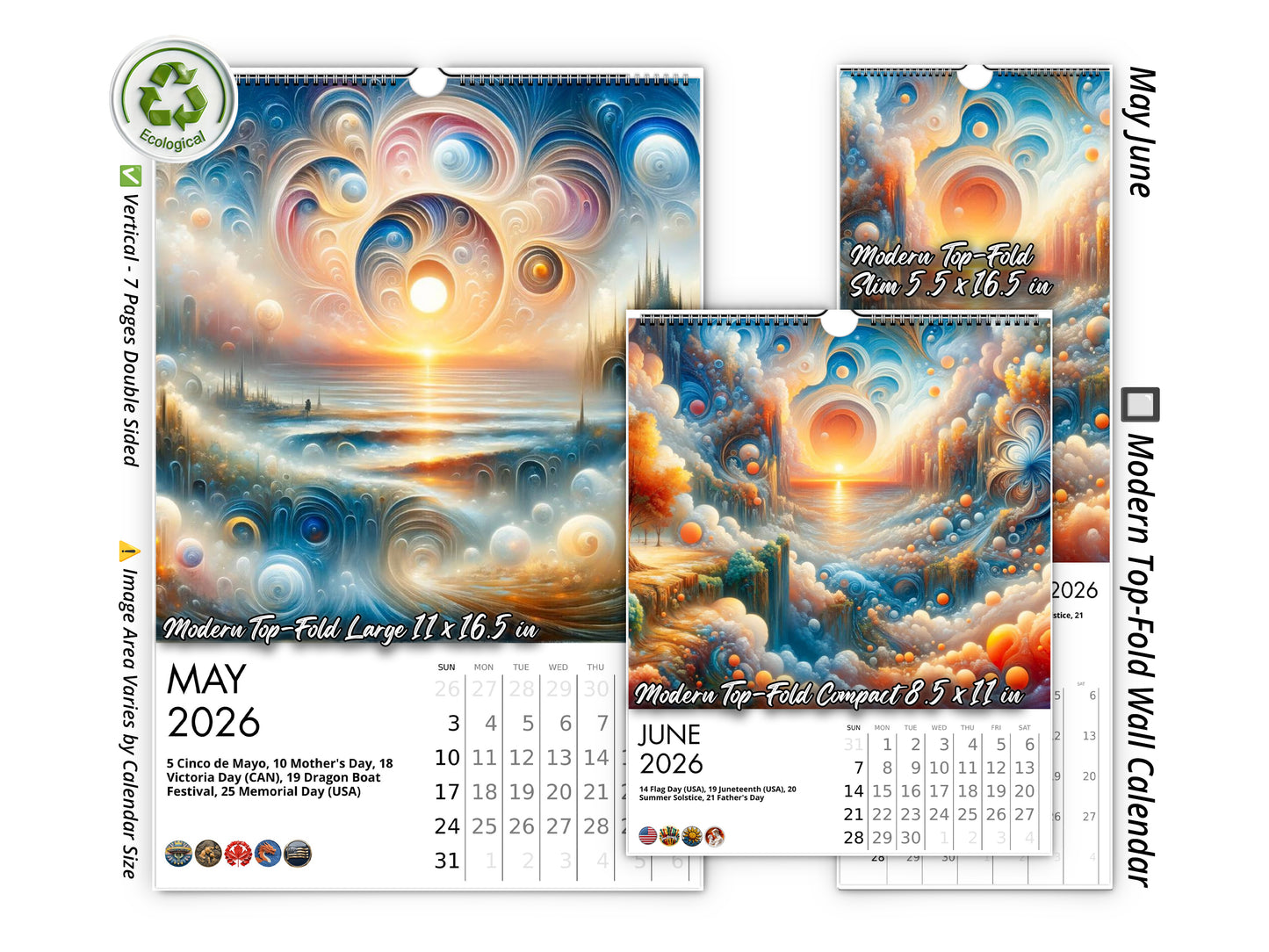 2026 Edge of Eternity Wall Calendar by Kaleidoscope Artisan – Celestial Dreams with Holidays