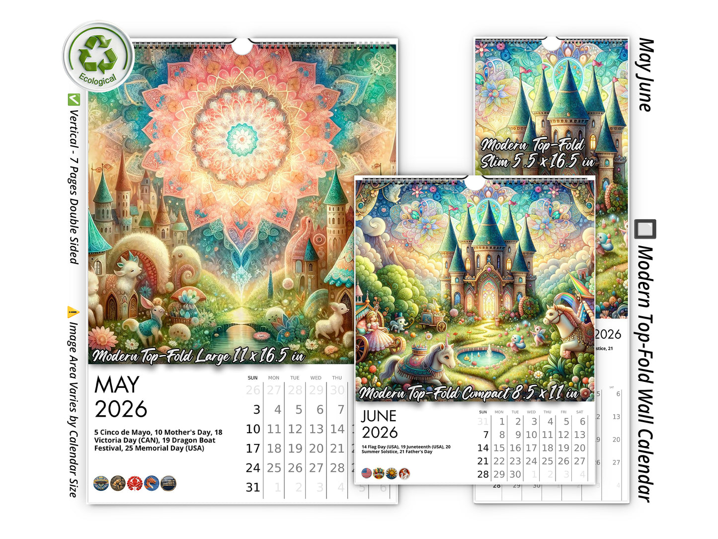 2026 Enchanted Wall Calendar by Kaleidoscope Artisan – Whimsical Fantasy with Holidays