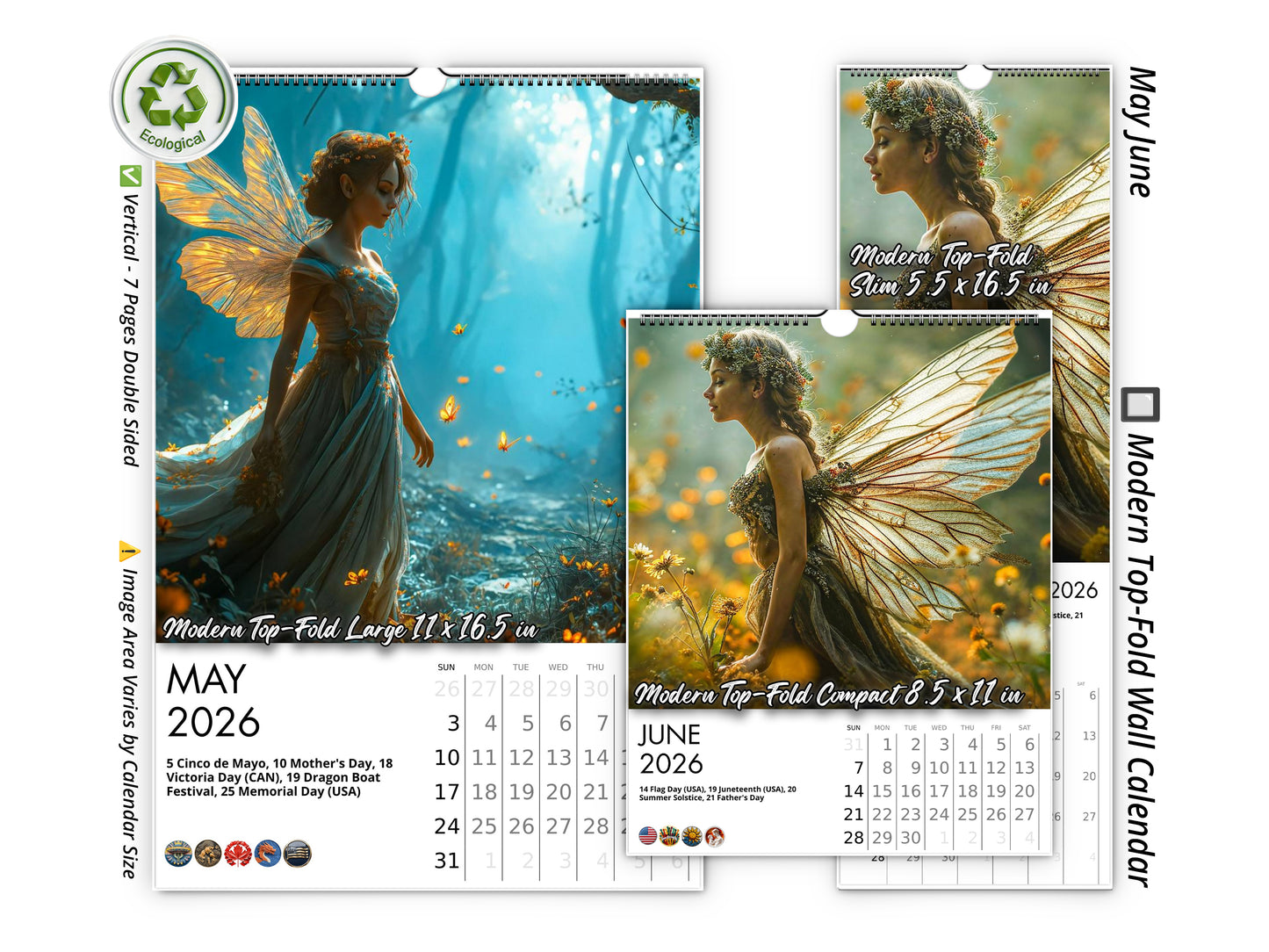 2026 Fairy Wall Calendar by Kaleidoscope Artisan – Magical Fantasy Art with Holidays