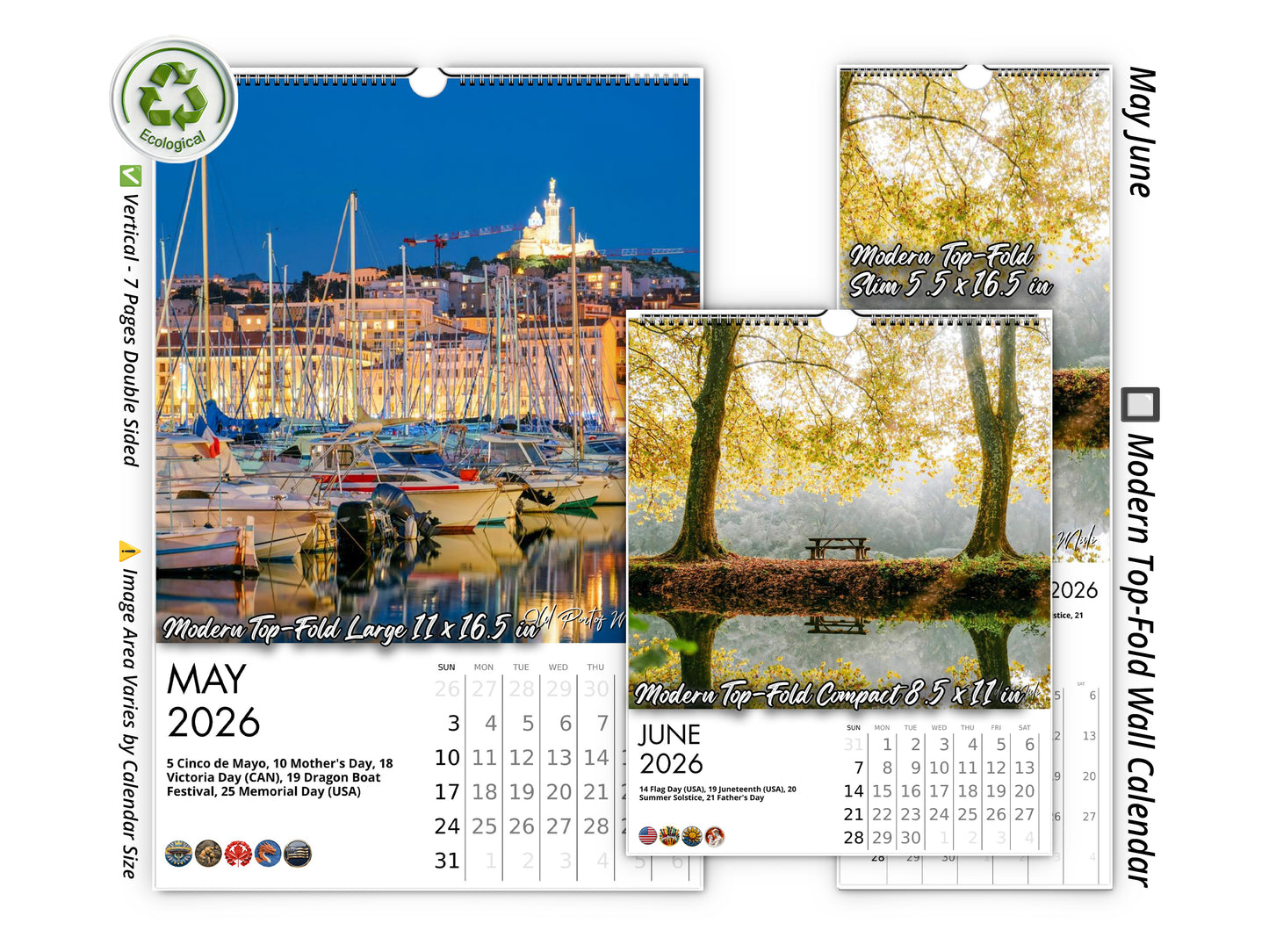 2026 France Vistas Photography Wall Calendar by Kaleidoscope Artisan – Captivating French Landscapes with Holidays
