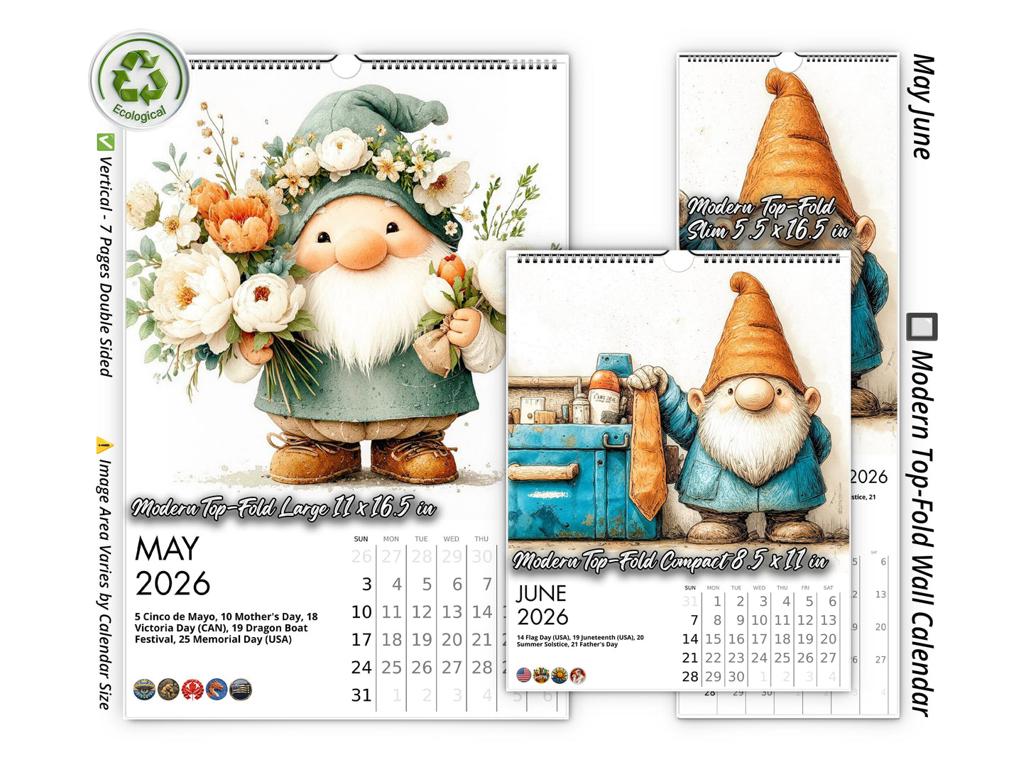 2026 Gnome Holidays Wall Calendar by Kaleidoscope Artisan – Joy & Magic with Holidays