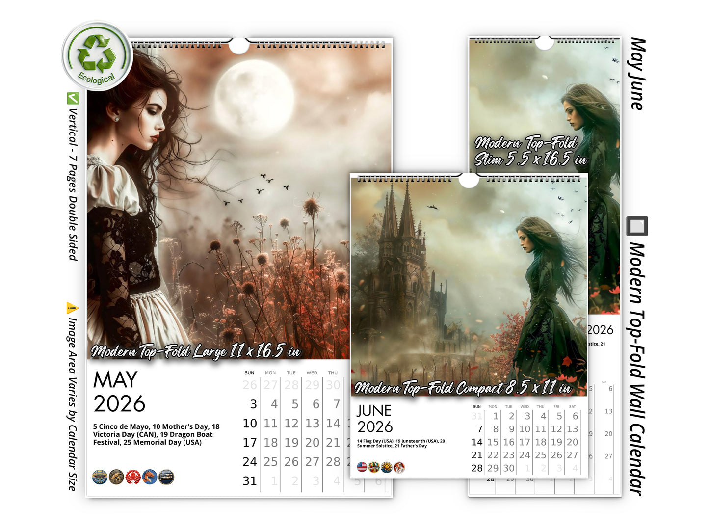 2026 Gothic Dream Wall Calendar by Kaleidoscope Artisan – Enigmatic Elegance with Holidays