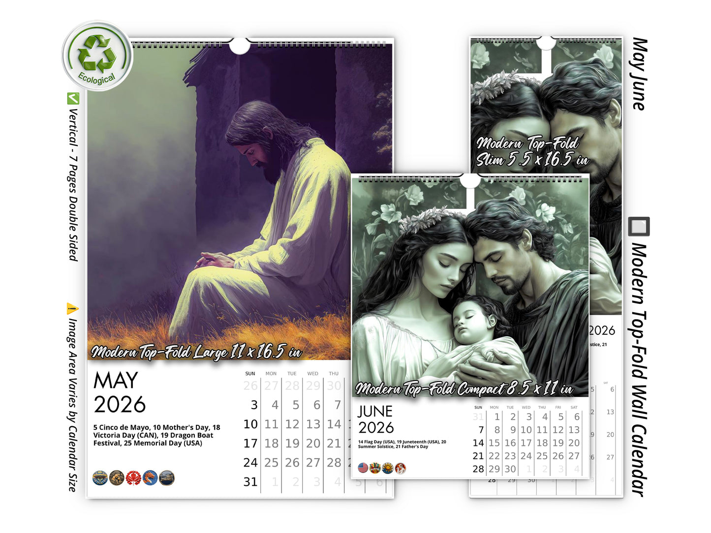 2026 Light of Jesus Wall Calendar by Kaleidoscope Artisan – Inspirational Christian Art with Holidays
