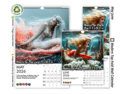 2026 Mermaid Dream Wall Calendar by Kaleidoscope Artisan – Enchanting Underwater Realms with Holidays