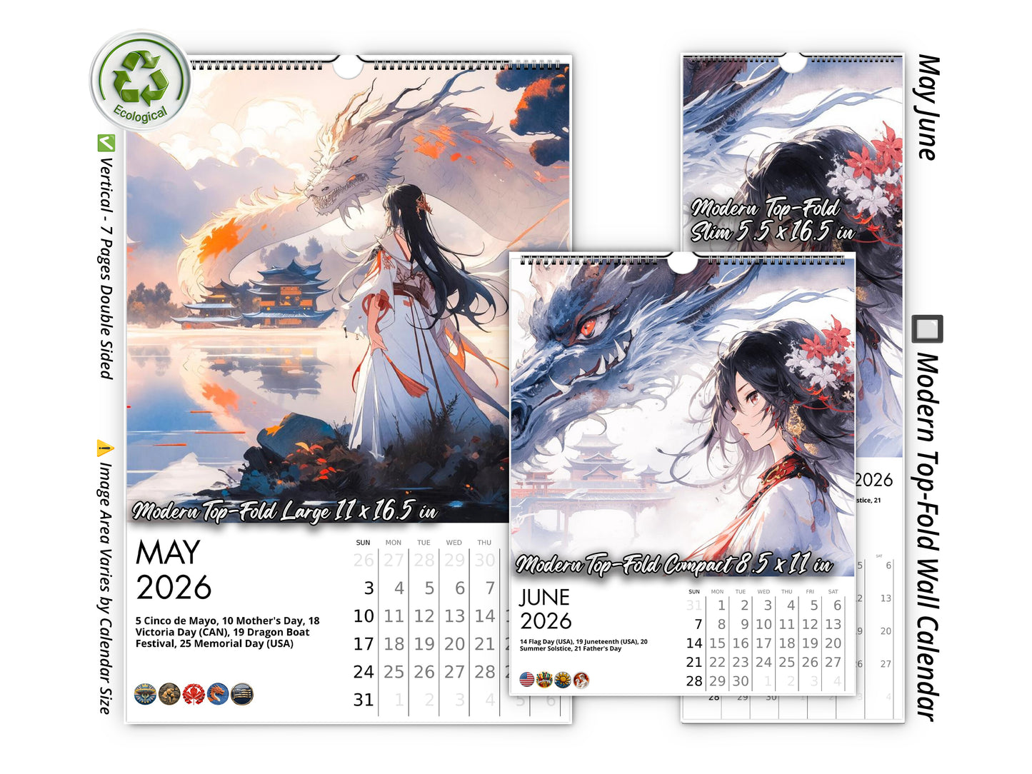 2026 Mystic Skies Wall Calendar by Kaleidoscope Artisan – Majestic Dragons in Chinese Art with Holidays