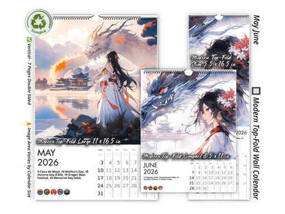2026 Mystic Skies Wall Calendar by Kaleidoscope Artisan – Majestic Dragons in Chinese Art with Holidays