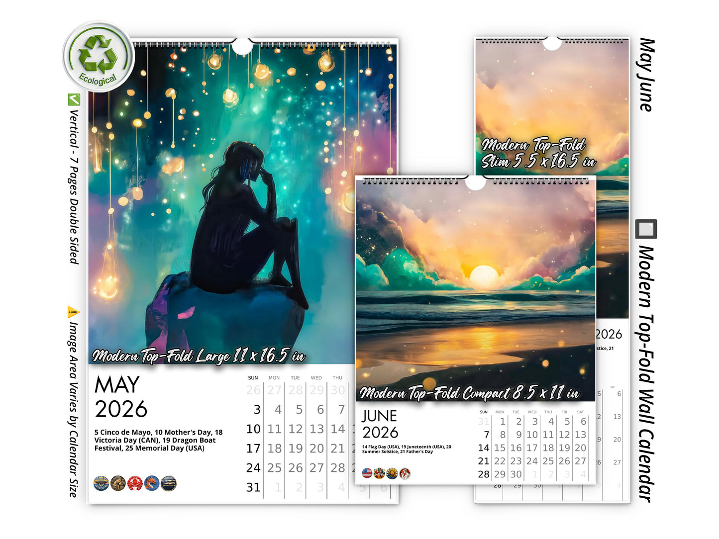 2026 Mystical Twilight Wall Calendar by Kaleidoscope Artisan – Enchanting Dreamscapes with Holidays