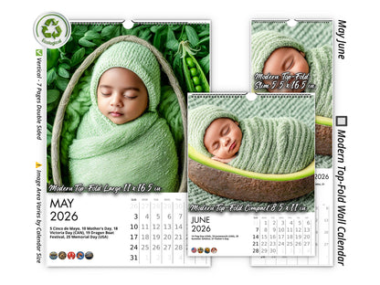 2026 Newborn Baby Wall Calendar by Kaleidoscope Artisan – Baby Orchard & Garden with Holidays