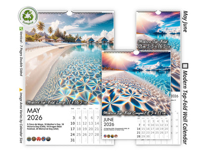 2026 Sands of Bora Bora Wall Calendar by Kaleidoscope Artisan – Tropical Escapes with Holidays