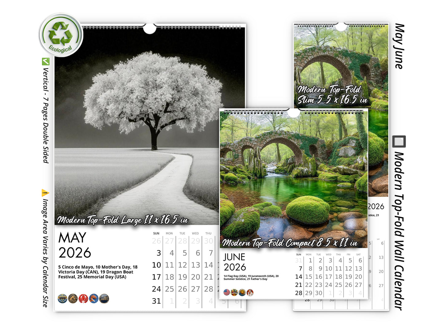 2026 Solitude Wall Calendar by Kaleidoscope Artisan – Peaceful Paths with Holidays