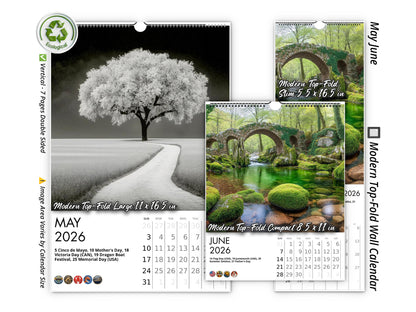 2026 Solitude Wall Calendar by Kaleidoscope Artisan – Peaceful Paths with Holidays