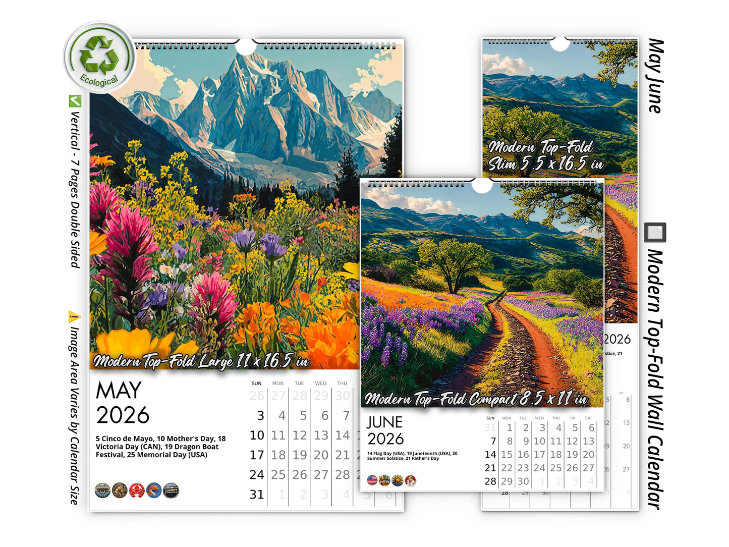 2026 Spring Flowers Wall Calendar by Kaleidoscope Artisan – Artistic Floral Landscapes with Holidays