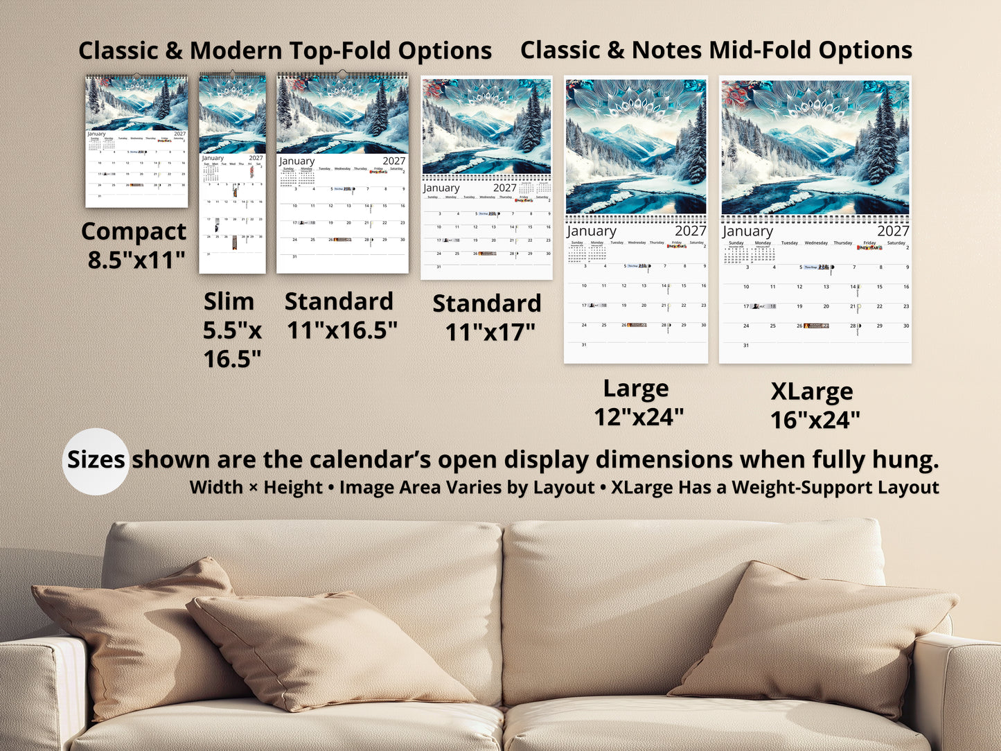 2027 Alaska Embrace Wall Calendar by Kaleidoscope Artisan – Winter Serenity with Holidays