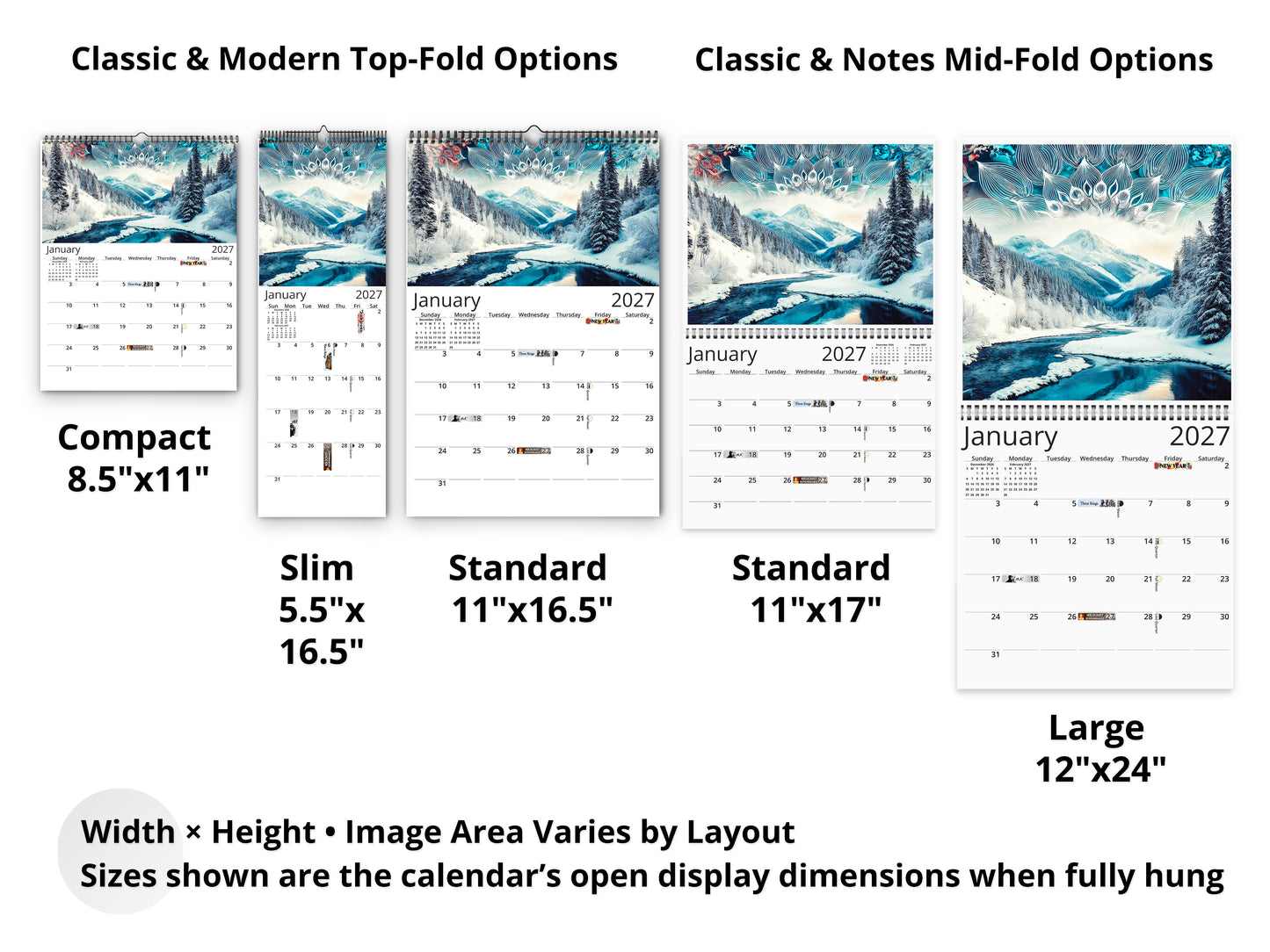 2027 Alaska Embrace Wall Calendar by Kaleidoscope Artisan – Winter Serenity with Holidays