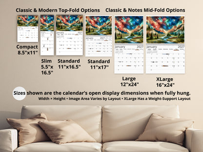 2027 Watercolor Horizons Wall Calendar by Kaleidoscope Artisan – Ethereal Landscape Art with Holidays