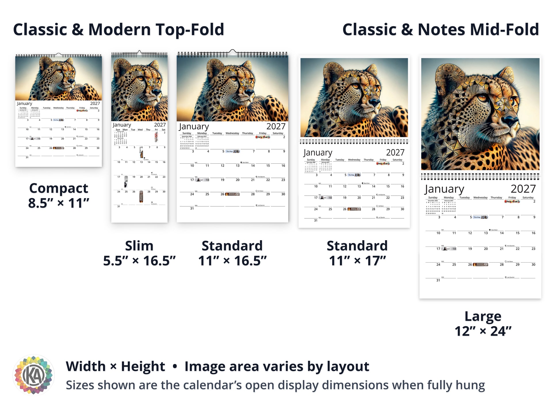 African Wildlife 2027 wall calendar layout and size options