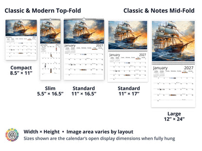 Age of Sail 2027 wall calendar layout and size options
