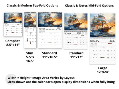 2027 Age of Sail Wall Calendar by Kaleidoscope Artisan – Nautical Adventures with Holidays