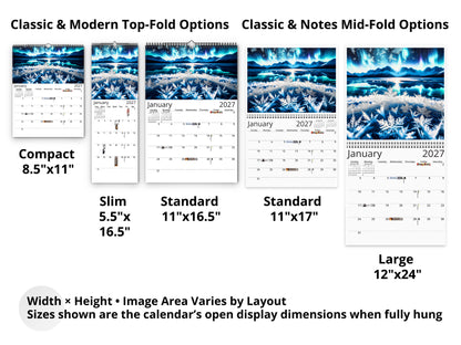 Alaska Celestial Dance 2027 wall calendar layout and size options