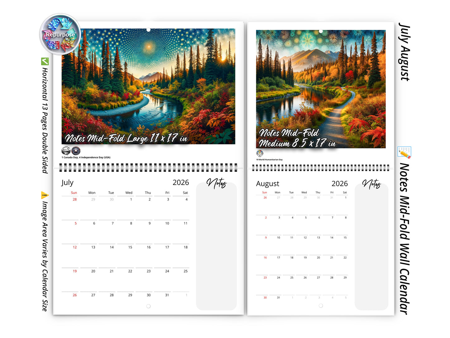 2026 Alaska's Autumn Wall Calendar by Kaleidoscope Artisan – Nature’s Tranquility with Holidays