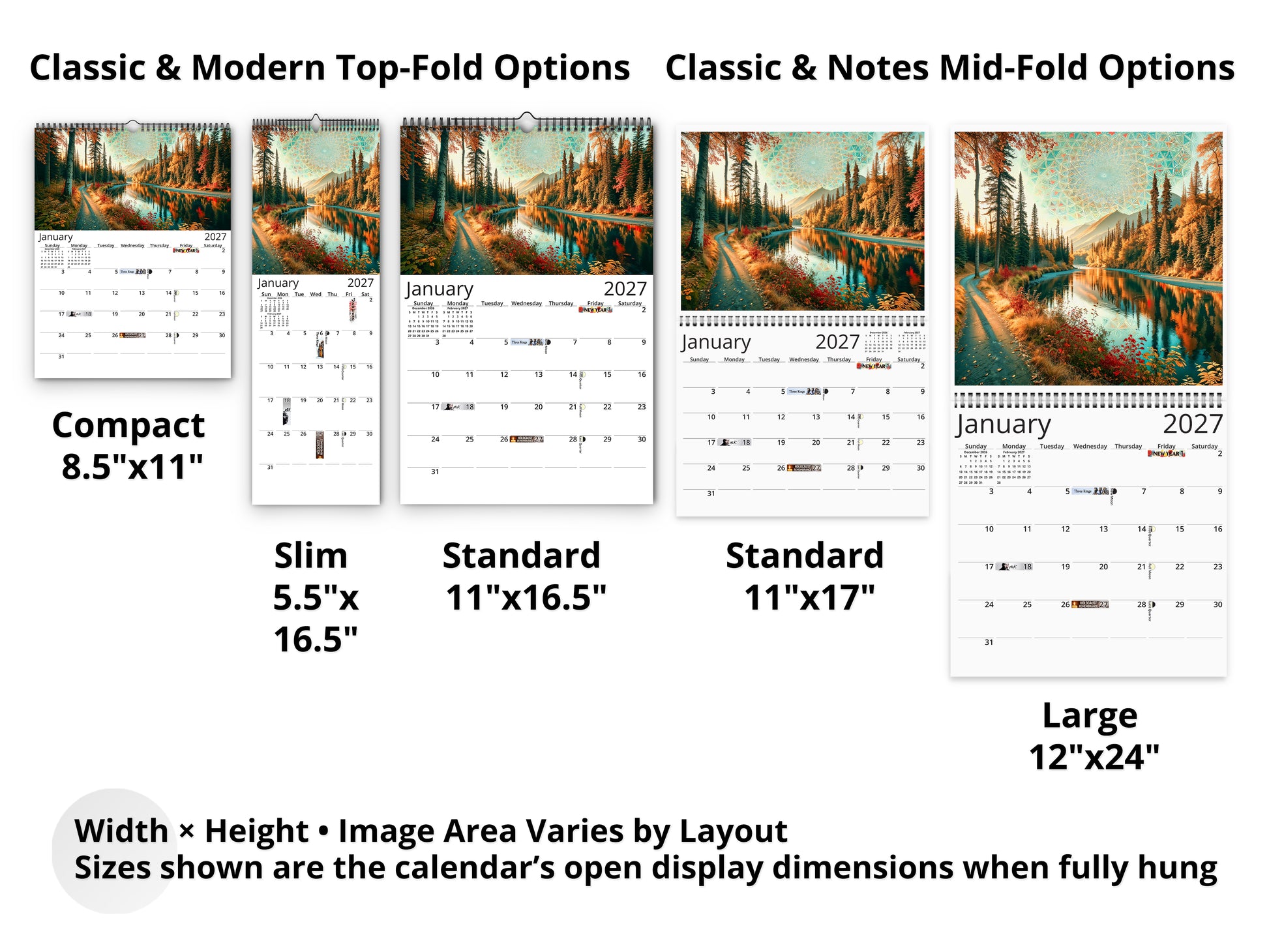 Alaska's Autumn 2027 wall calendar layout and size options