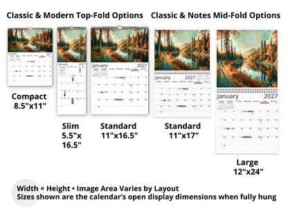 Alaska's Autumn 2027 wall calendar layout and size options