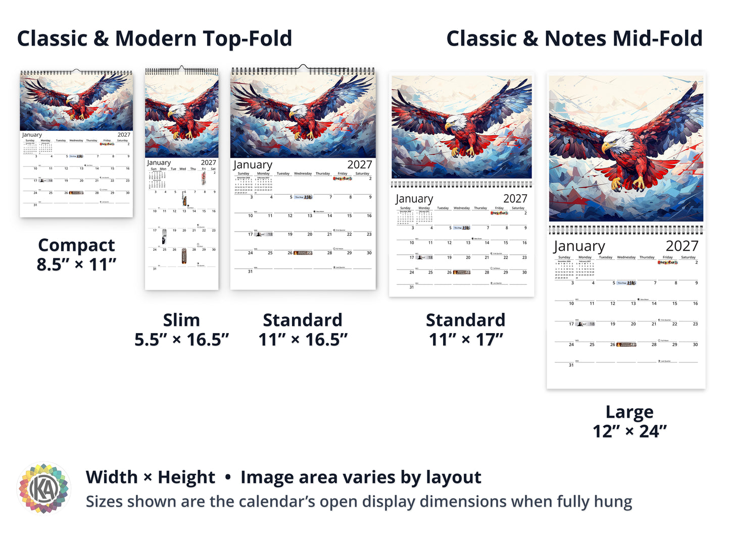 Alaska Wildlife 2027 wall calendar layout and size options