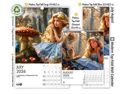 Calendario de pared de Alicia en el País de las Maravillas 2026 de Kaleidoscope Artisan: Aventuras de cuentos con festividades