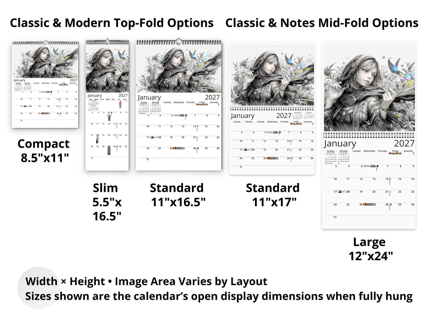 2027 Anime Enchantress Wall Calendar by Kaleidoscope Artisan – Fantasy Anime Art with Holidays