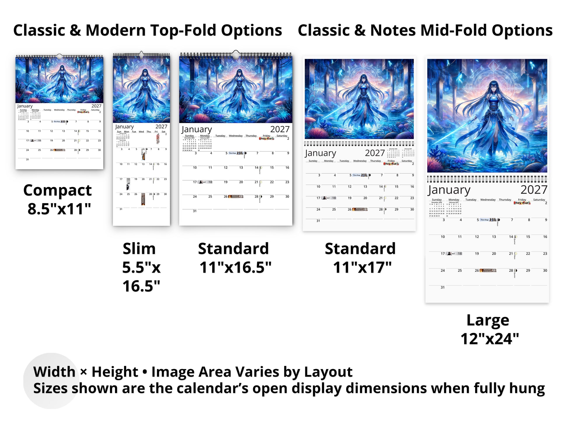 Anime Horizons 2027 wall calendar layout and size options