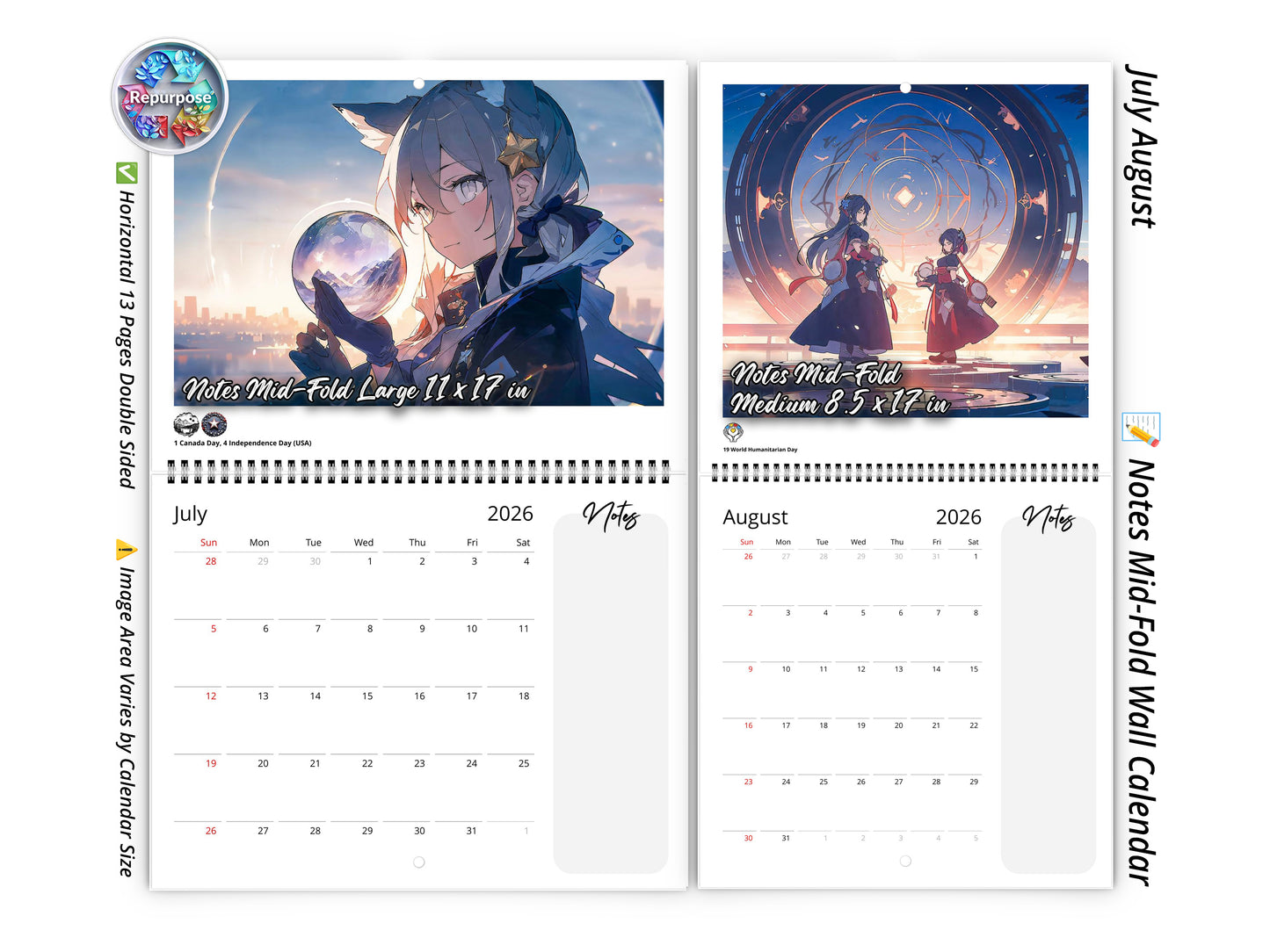2026 Anime Illuminated Tales Wall Calendar by Kaleidoscope Artisan – Enchanting Anime Art with Holidays