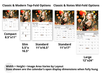 Anime Tourist 2027 wall calendar layout and size options