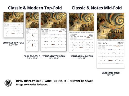 Artistic Chess 2027 wall calendar layout and size options