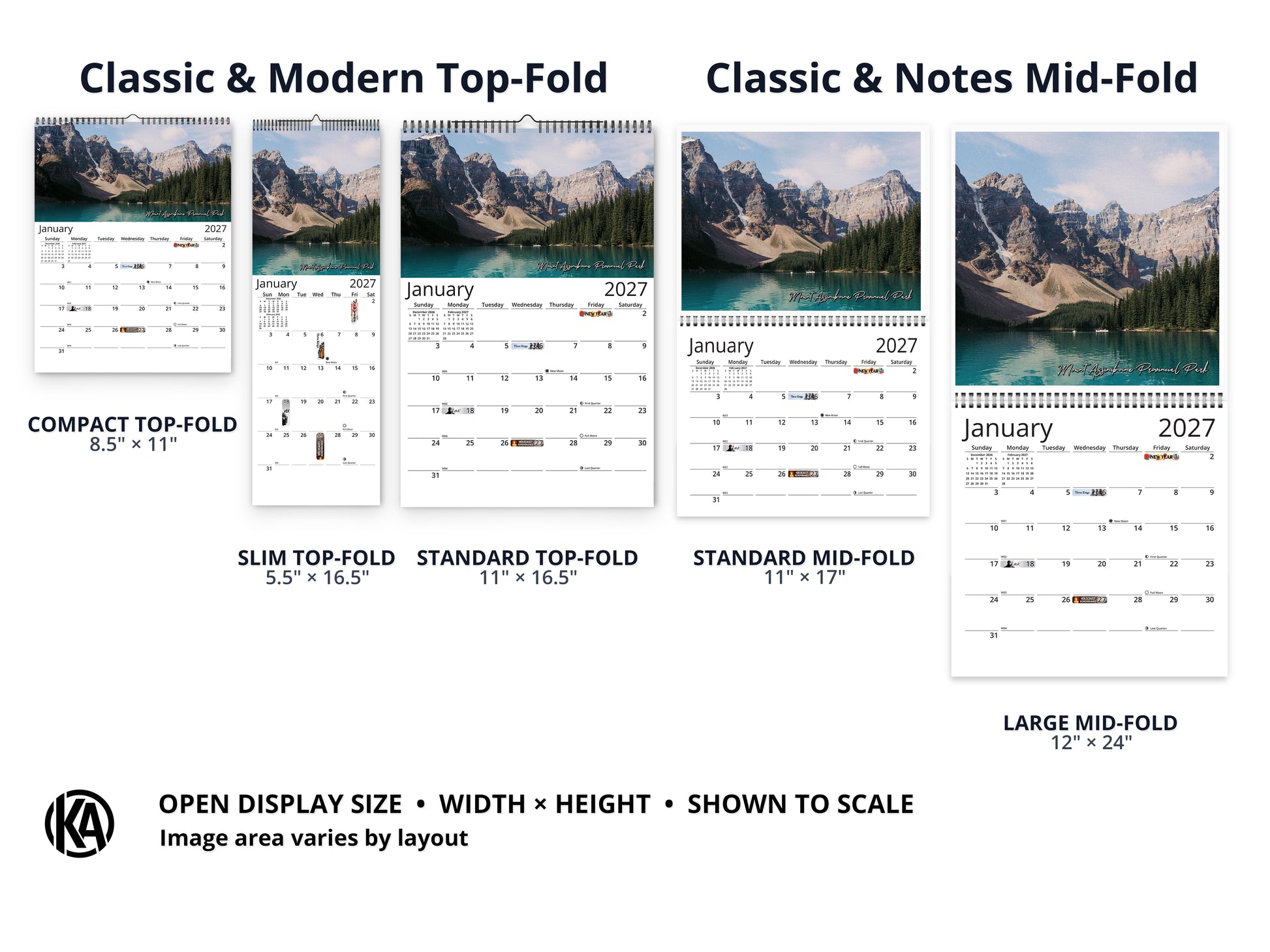 Canada Vistas by Kaleidoscope Artisan - Cities and Landscapes with Holidays 2027 wall calendar layout and size options